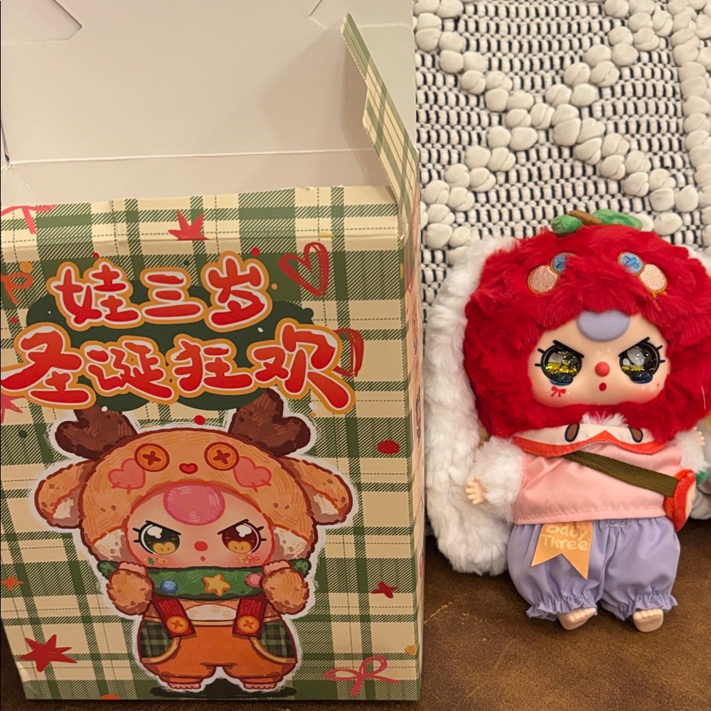 Cute Plush Doll with Red and Purple Outfit